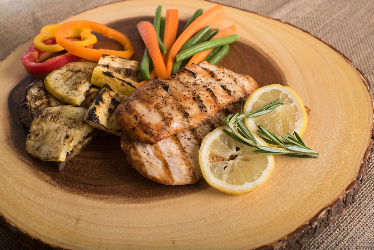 Plate of lemon chicken with herbs